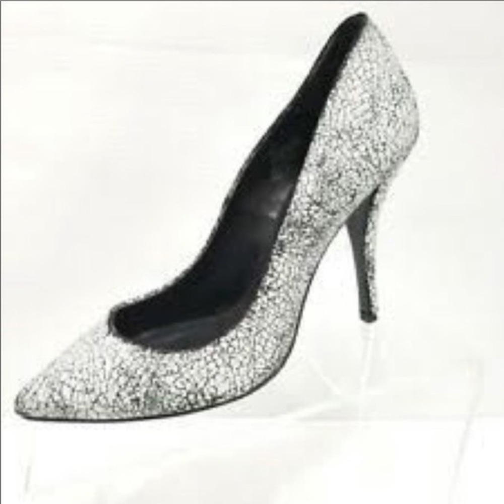 H&M Leather White & Black Crackled Stilettos 6.5‎